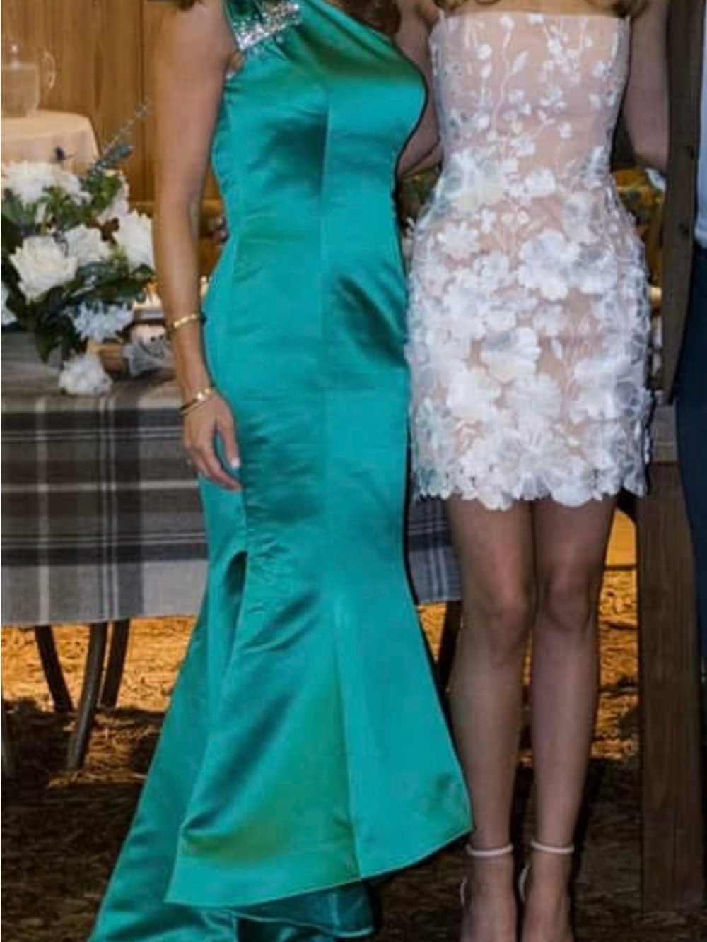 Sherri Hill Teal One-Shoulder Satin Mermaid Gown